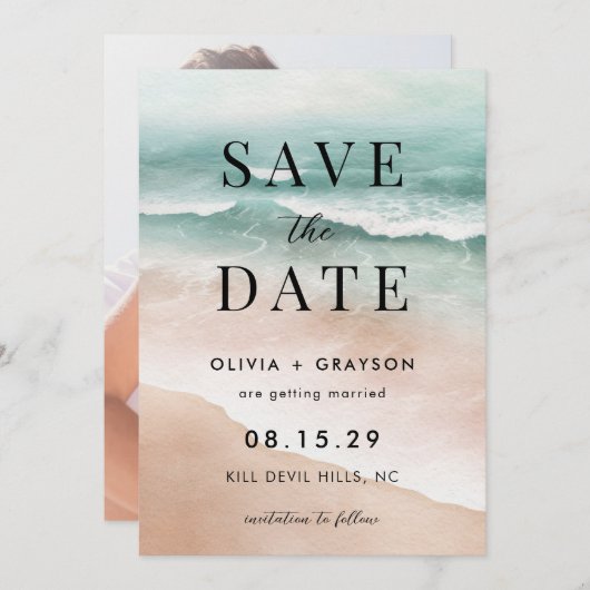 Save The Date Plage d'été moderne Mariage Océan Enregistrer la d (Devant / Derrière)