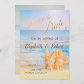 Save The Date Plage, étoile de mer, coquillage Enregistrez la da (Devant / Derrière)