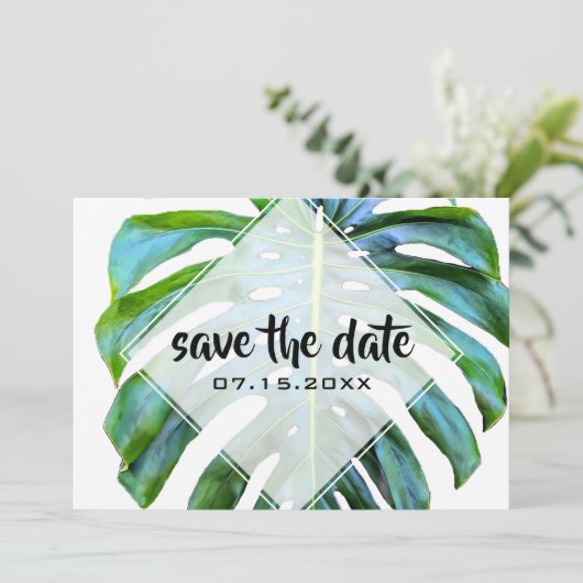 Save The Date Plage Feuille tropicale Vert tendance Enregistrer (Debout devant)