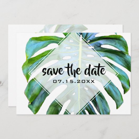 Save The Date Plage Feuille tropicale Vert tendance Enregistrer (Devant / Derrière)