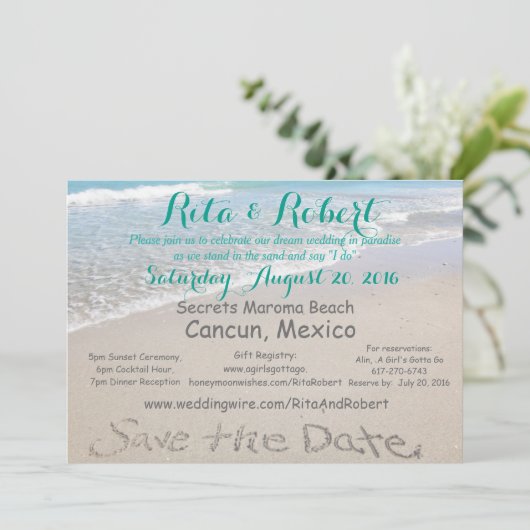 Save the date | Plage Mariage 5x7 Carte d'invitati (Debout devant)