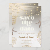 Save The Date Plage Mariage Cool Coquillages, Lumières Enregistr (Devant / Derrière)