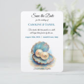 Save The Date Plage Mariage Pearls Shell Elégant thème Océan (Debout devant)