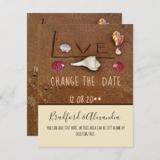 Save The Date Plage mariage personnalisé Coques & Amour (Devant / Derrière)