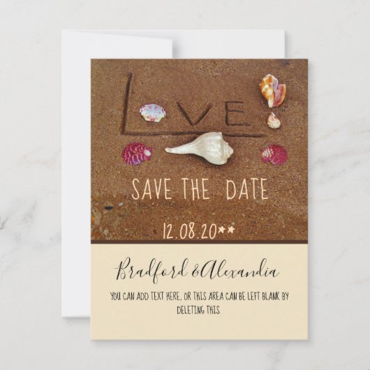 Save The Date Plage mariage personnalisé Coques & Amour (Devant)