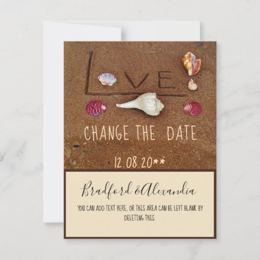 Save The Date Plage mariage personnalisé Coques et amour Changer (Devant)