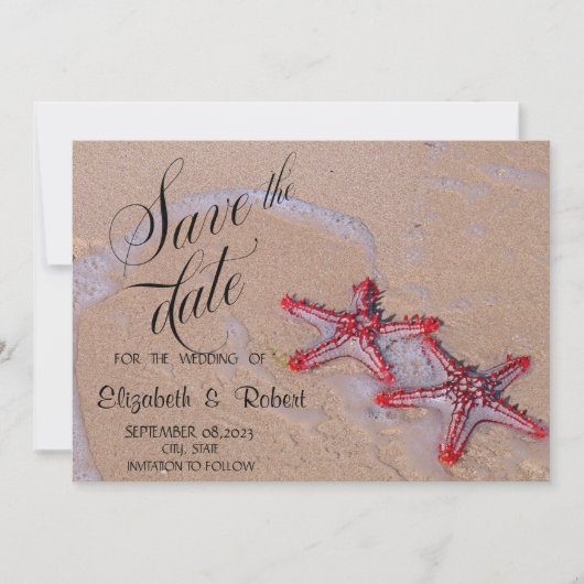 Save The Date Plage Mariage Rouge Starfish Économisez La Date (Devant)