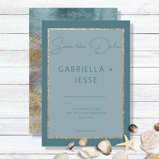 Save The Date Plage moderne Abstrait Turquoise & Or Enregistrer