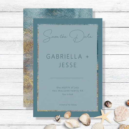 Save The Date Plage moderne Abstrait Turquoise & Or Enregistrer 