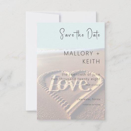 Save The Date Plage moderne avec Coeur Vellum Style Mariage (Devant)