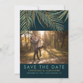 Save The Date Plage moderne Palm Gold Turquoise Vert Mariage tro (Devant)