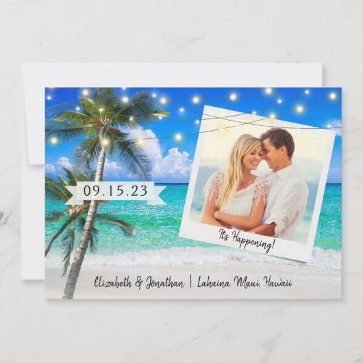 Save The Date Plage Photo Palm String Lumières Destination (Devant)