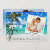 Save The Date Plage Photo Palm String Lumières Destination (Devant / Derrière)