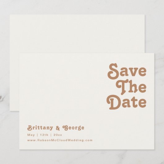 Save The Date Plage Retro | Horizontal ivoire Enregistrer La Dat (Devant / Derrière)