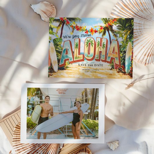 Save The Date Plage Retro | Mariage tropical Aloha
