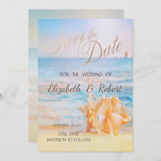 Save The Date Plage, Seastar, Seashell Enregistrer La Date (Devant / Derrière)