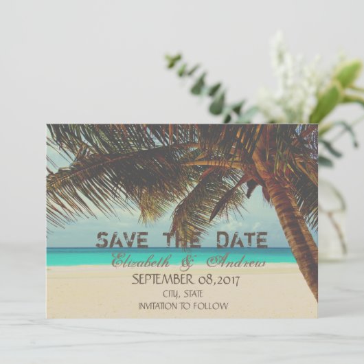 Save The Date Plage, Tropical, Mariage de palmiers Enregistrer l (Debout devant)