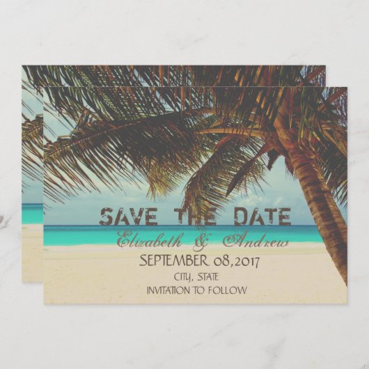 Save The Date Plage, Tropical, Mariage de palmiers Enregistrer l (Devant / Derrière)
