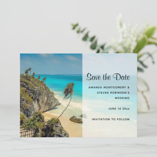 Save The Date Plage tropicale aux arbres balayés par le vent (Debout devant)