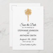Save The Date Plage tropicale Gold Palm Tree Destination Mariage (Devant / Derrière)