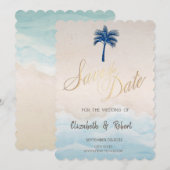 Save The Date Plage Tropicale Paillettes Palmier (Devant / Derrière)