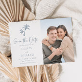 Save The Date Plage tropicale Palm Tree Dusty Blue Mariage Photo