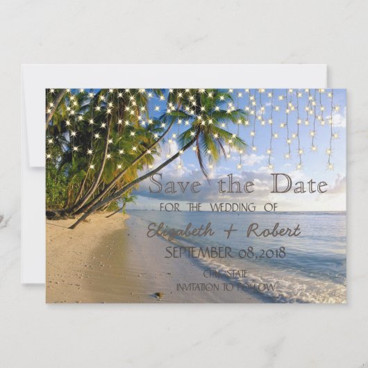 Save The Date Plage Tropicale, Palmier, Éclairage À Cordes Enreg (Devant)