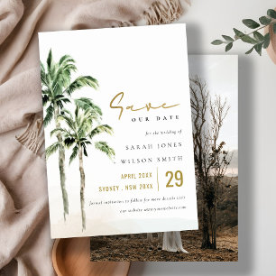 Save The Date Plage tropicale palmiers aquarelle photo de mariag