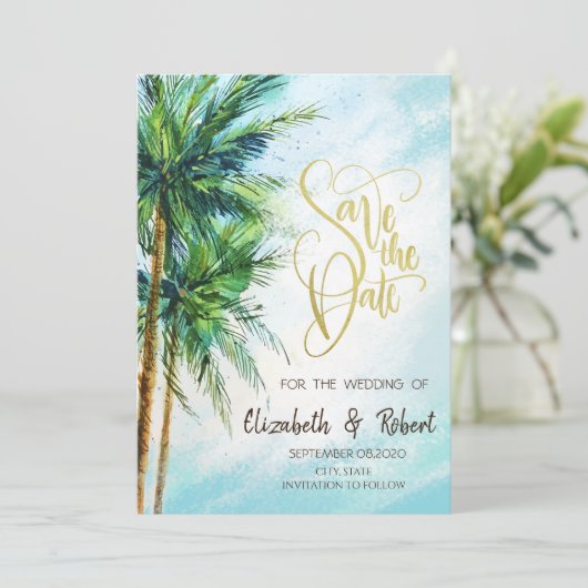 Save The Date Plage Tropicale, Palmiers Enregistrer La Date (Debout devant)