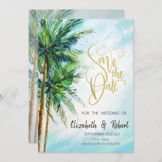 Save The Date Plage Tropicale, Palmiers Enregistrer La Date (Devant / Derrière)
