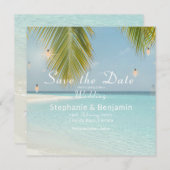 Save The Date Plage tropicale Turquoise Palm Tree Carré plat (Devant / Derrière)