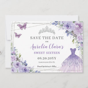 Save The Date Plante violette Lilac Floral Quinceanera Sweet six