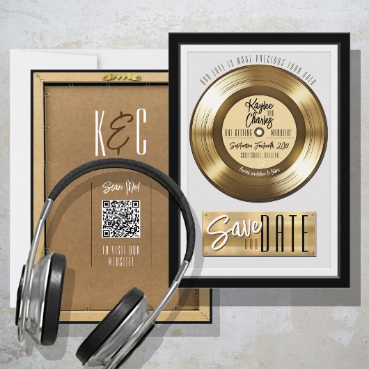 Save The Date Plaque de disque vinyle doré rétro pour un mariage