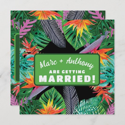 Save The Date Plein Vert Tropical Jungle Destination Mariage (Devant / Derrière)