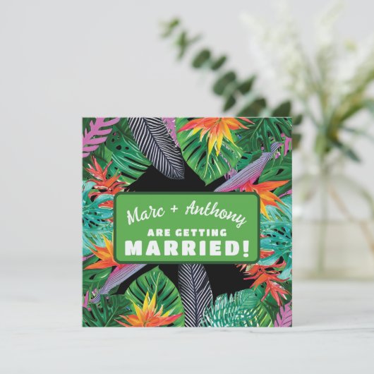 Save The Date Plein Vert Tropical Jungle Destination Mariage (Debout devant)