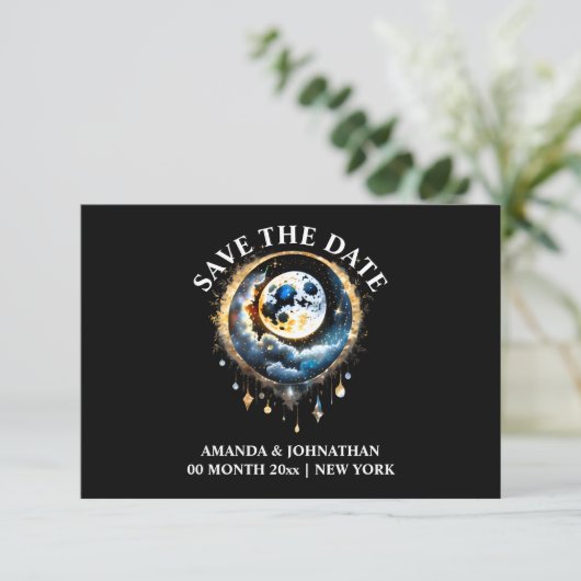 Save The Date Pleine lune céleste luna 3D phase étoile nuit (Debout devant)