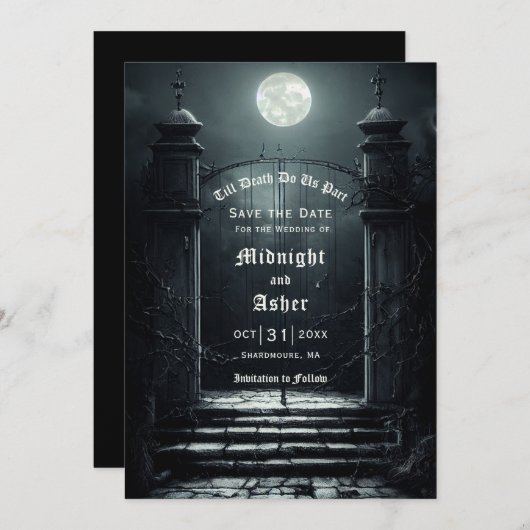 Save The Date Pleine lune Gothique Enregistrer La Date (Devant / Derrière)