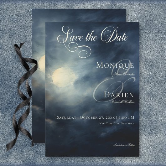Save The Date Pleine lune gothique foncé Mariage de nuit Sky