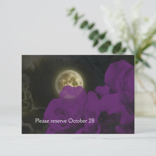 Save The Date Pleine lune Profond violet Roses fantômes Enregist (Debout devant)