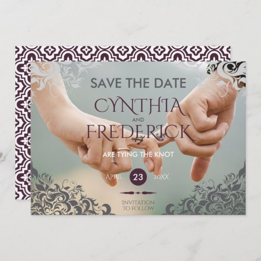 Save The Date Plum Baroque Chandelier Mariage Enregistrer La Dat (Devant / Derrière)