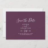 Save The Date Plum de coordonnées mauve Moody horizontale (Devant)