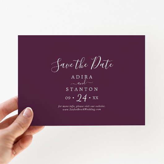 Save The Date Plum de coordonnées mauve Moody horizontale