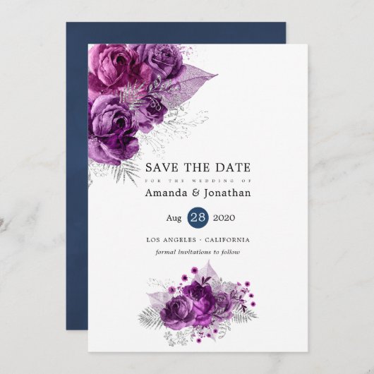 Save The Date Plum et marine Parties scintillant tropicale Maria (Devant / Derrière)