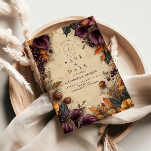 Save The Date Plum foncé automne Mariage floral