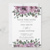 Save The Date Plum mauve rustique violet Mariage de verdure fleu (Devant)
