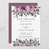 Save The Date Plum mauve rustique violet Mariage de verdure fleu (Devant / Derrière)