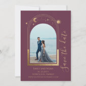 Save The Date Plum mystique Or Soleil Lune Étoiles Espace (Devant)