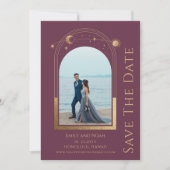 Save The Date Plum mystique Or Soleil Lune Étoiles Espace (Devant)