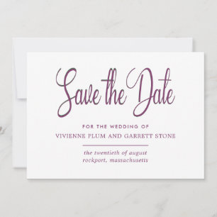 Save The Date Plum profond et calligraphie blanche Enregistrer l
