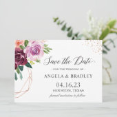 Save The Date Plum Purple Blush Floral moderne Rose Mariage or (Debout devant)